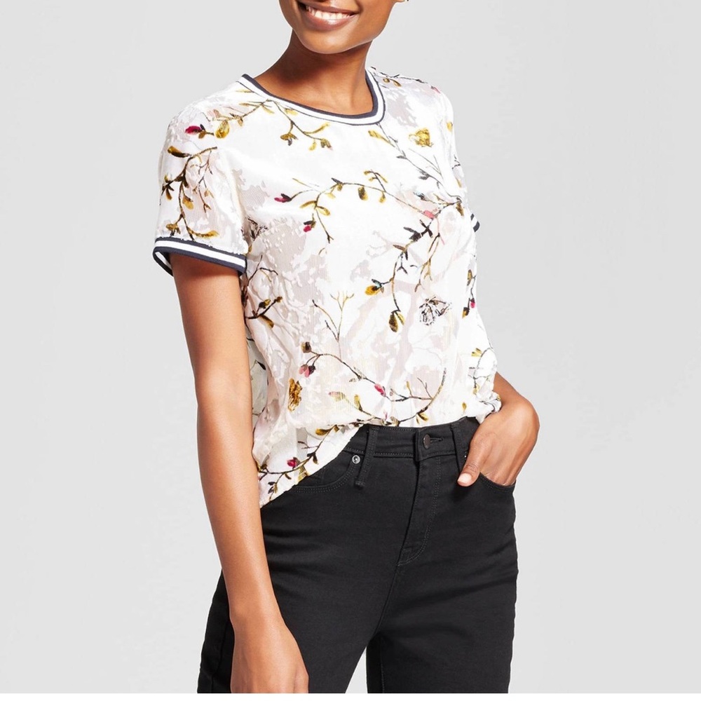 Semi sheer floral print top